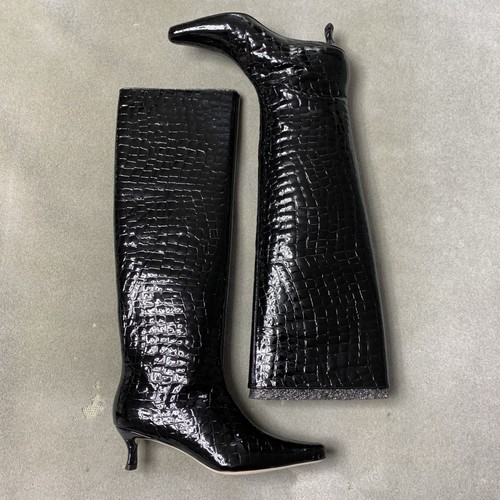 BY FAR Kitten Stevie 42 Boots Womens Size 8 / 38 Black Croc Leather Knee High