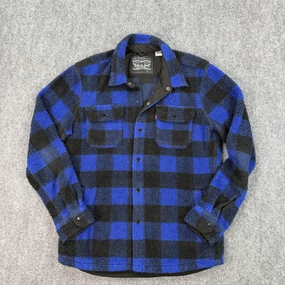 Levis Jacket Mens Medium Blue Plaid Sherpa Fleece Snap Lined Workwear Shacket