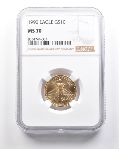 1990 American Gold Eagle $10 1/4 Oz 0.25 Oz Gold MS70 NGC *5288