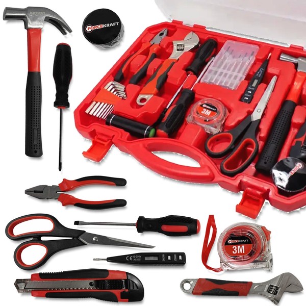 Forcekraft Werkzeugkoffer 26-Tlg. Werkzeug-Set Kombizange Hammer Schraubendreher-image