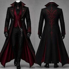 Gothic Men  s Tailcoat Suit Black Red Halloween Party Prom Cosplay Costume Set