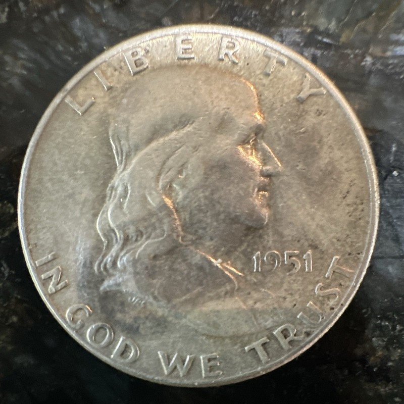 1951 Franklin Half Dollar 50C US Coin Philadelphia Mint, Uncertified