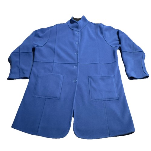 Susan Graver Sz 1X XL Reversible Fleece Button Coat Jacket Blue Black Pockets - Picture 14 of 20