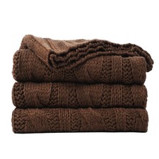 Brown Cable Knit Throw Blanket Super Soft Warm Cozy Decorative Sofa 50x60 Inch