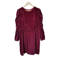 Express Women's Velvet Puff Sleeve Wrap Skirt Mini Sheath Dress Burgundy Size XL