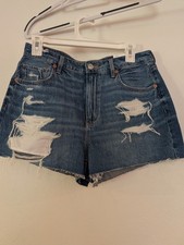 American Eagle Strigid Mom Shorts 6 28W Blue Denim Super High-Rise Pockets