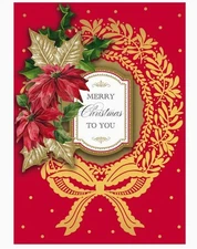 Anna Griffin, "Red & Gold Wreath" 3 Dimensional Boxed Christmas Cards, 10 Count