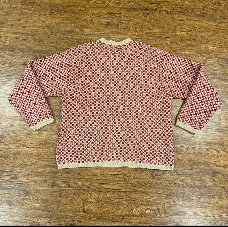 VTG J.CREW Oarsman Red Geometric Diamond Fisherman Wool Crewneck Sweater Men's L - Image 3 of 4