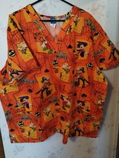 Disney Halloween Scrub Top Tricky Mickey Mouse Shirt Orange Adult 3XL