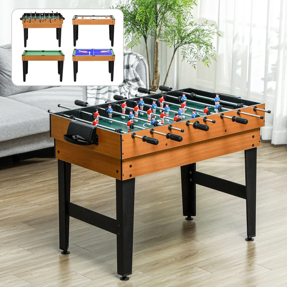 4 in 1 Multigame Spieletisch, Partyspieltisch mit Tischtennis Stahl, Naturholz - Bild 3 von 4