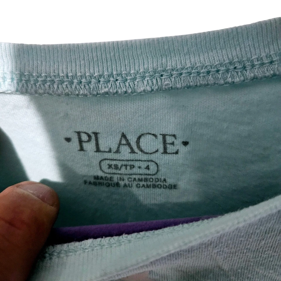 The Childrens Place Girls XS Short Sleeve Rainbow Unicorn Tee Shirt Pastel Blue - Image 4 of 4