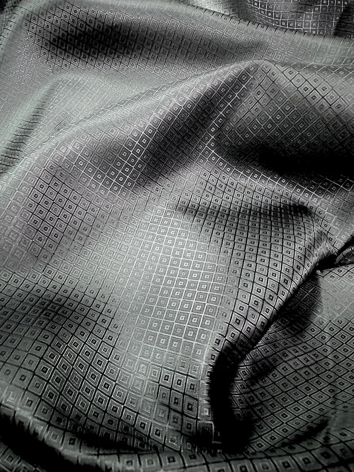 Black Cupro Bemberg Lining Diamond Viscose Jacquard Fabric Material 60"W - Image 2 of 3