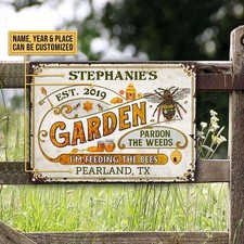 Personalized Honey Bee Vintage Pardon the Weeds Classic Metal Signs Garden Decor