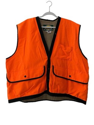 Vtg Cabelas Mens Orange Hunting Game Bird Vest Outdoors Gear USA Pockets Size XL
