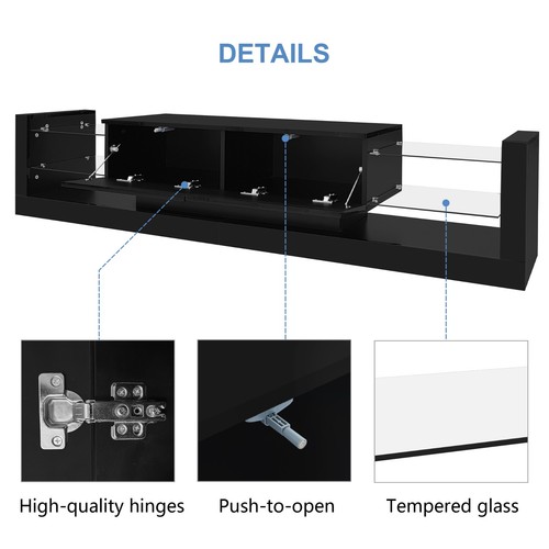 180cm TV Lowboard Schrank mit LED Beleuchtung Fernsehschrank Hochglanz Schwarz - Bild 9 von 17