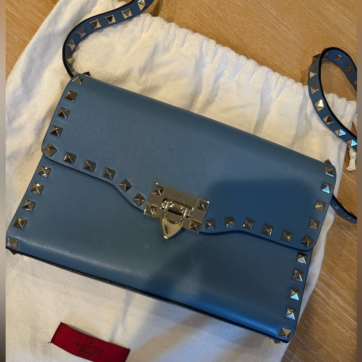 Valentino Garavani Rockstud Leather Crossbody Bag – Light Blue | eBay