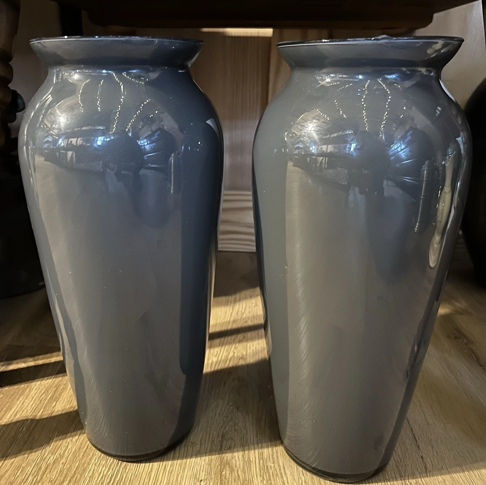 Vintage Hand-blown Glossy, Dark Gray Decorative Vase Set ~ Made in Mexico