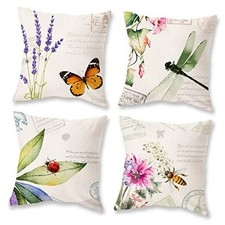 Decorative Throw Pillow Covers 16x16 Inches Set of 4 Summer Spring Garden