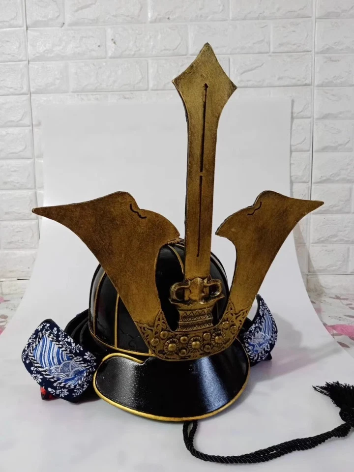 Japanese Armor Wearable Black Leather Helmet Warrior Role-playing Stage Props - Image 3 of 4