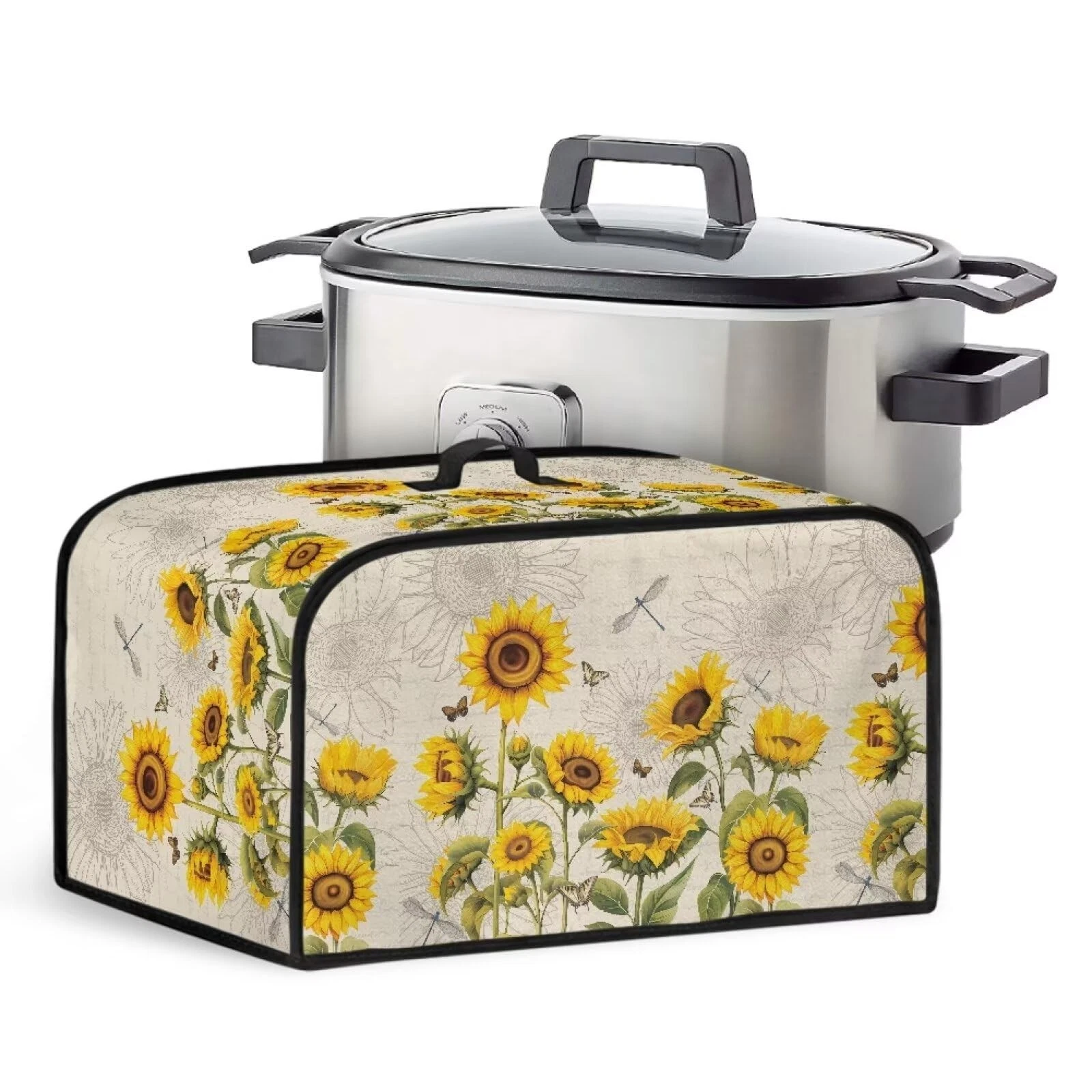 Sunflower Slow Cooker Dust Cover - Dragonfly Crock Pot Cover for 6-8 Qt Slow ...