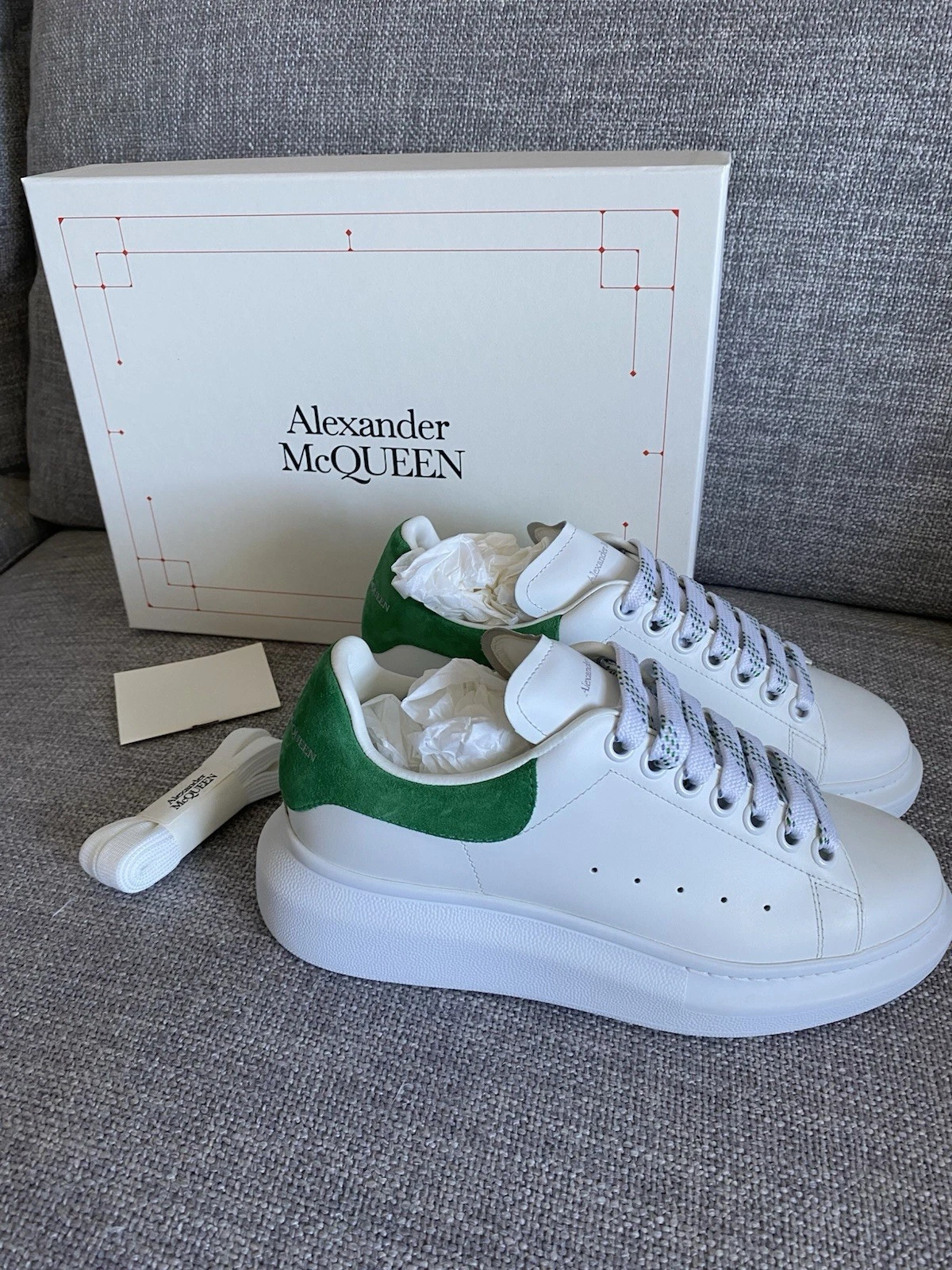 Alexander McQueen — BNIB Alexander McQueen Larry ES Sneakers White Green Suede Sz 37 EU / 7 US
