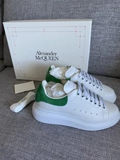 BNIB Alexander McQueen Larry Sneakers White Green Suede Sz 37 EU / 7 US