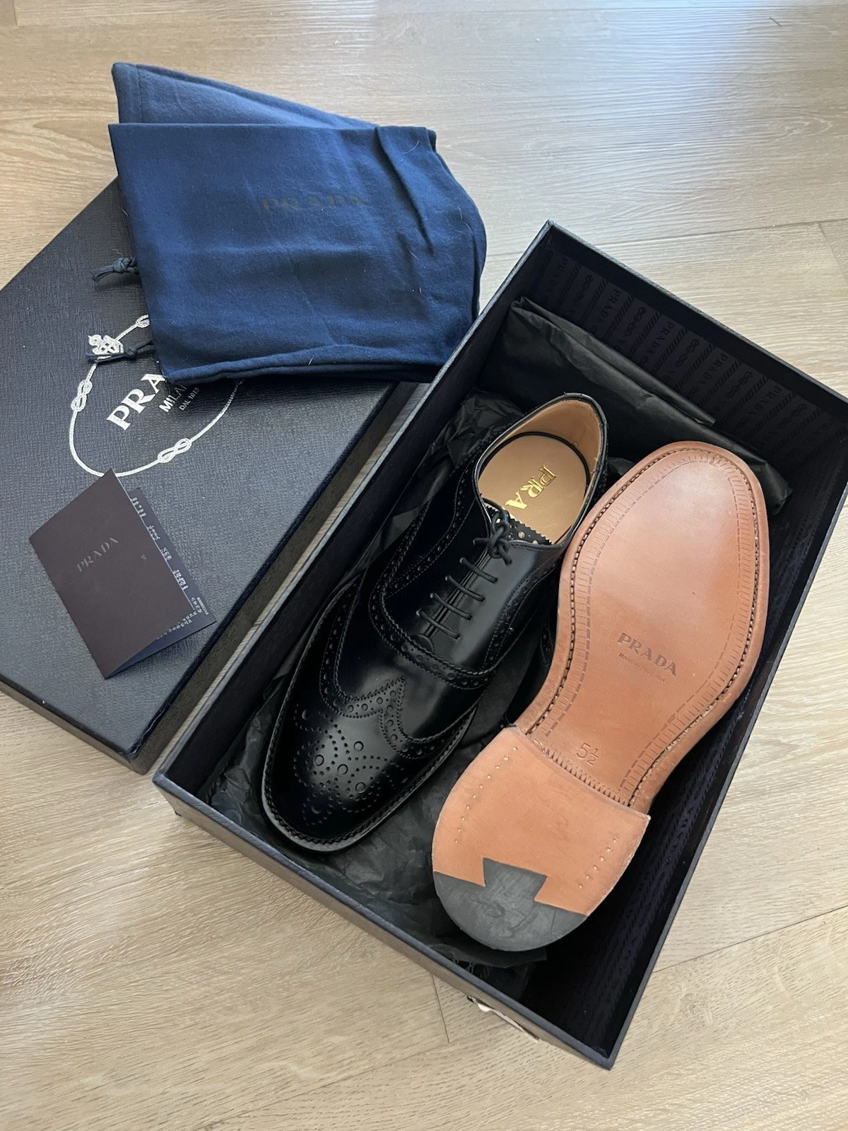 Scarpe Prada Uomo Nuove Brogue Pelle 6.5 Made In ENGLAND