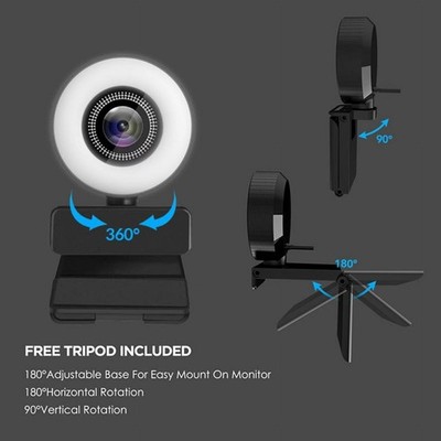2K Webcam with Microphone for Desktop USB Streaming WebCam - Touch Light + Stand