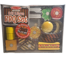 Melissa  Doug Wooden Grill  Serve BBQ Grill Set 20 pcs Brand New Age 3 