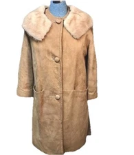 VTG MCM Ivey's Co Full Length Med Tan Woman's Leather Suede Coat Fur Collar MOD