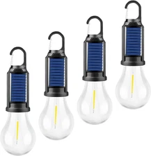 4x Solar Rechargeable Hook Camping Light Outdoor Lights 3 Light Modes Tent Light