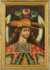 Archangel Gabriel Antique Oil Painting by Early 20th Century Cuzco School