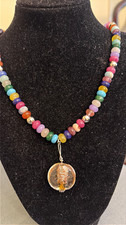 Multicolor Beaded Necklace w/ Round Charm Pen...
