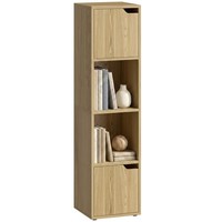 HOMCOM Bookcase with 2 Cabinets and Doors, 4-Tier Bookshelf, Oak