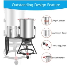 30Qt Turkey Fryer with Basket, Outdoor Propane Deep Fryers Burner Stand, 50,0...