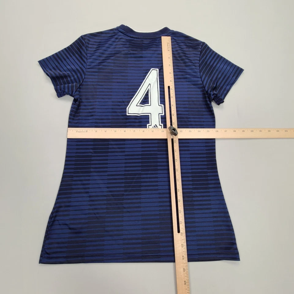 Camiseta Adidas Mujer Pequeña Azul Fútbol Entrenamiento Atlético Aire Libre Damas Foto 3 de 4