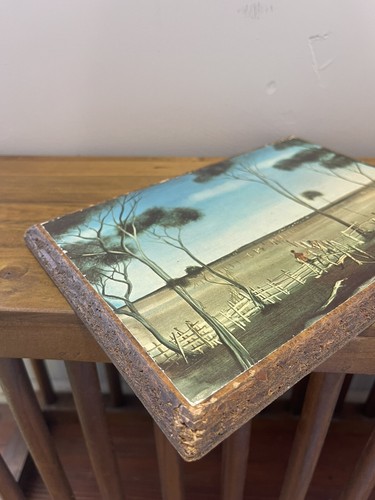 Pro Hart Print On Wood “The Fence Menders” From Geo Styles Gallery Sydney 1970s - Picture 10 of 11