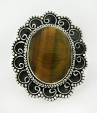 GENUINE 16.68 Cts TIGER'S EYE FILIGREE RING .925 Silver New With Tag