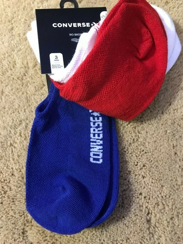 CONVERSE Kids No Show Socks Size 5Y-7Y White Red Blue 3 Pr New - Picture 3 of 5