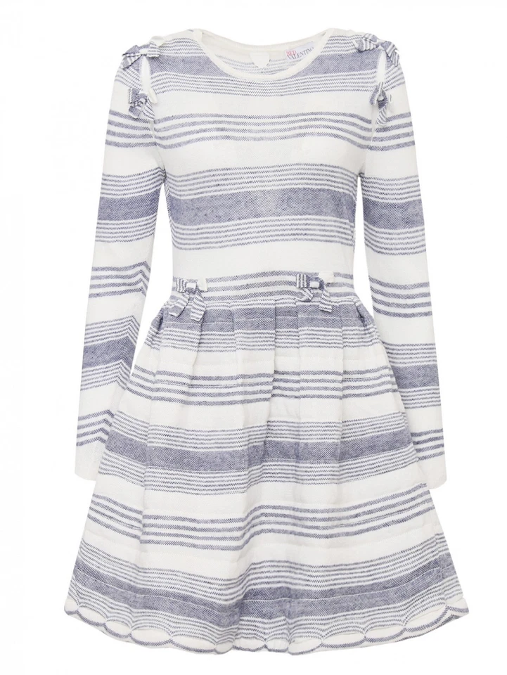 Red Valentino Garavani Bow Tie Stripe Pattern Open Back Retro Linen Dress - Image 4 of 4