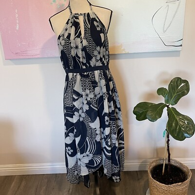 MODCLOTH Size L Floral Midi Dress Navy Blue White Halter Asymmetrical Hem | eBay MODCLOTH Size L Floral Midi Dress Navy Blue White Halter Asymmetrical Hem | eBay