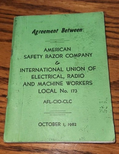 1982 Agreement Booklet American Safety Razor International Electric Radio Union
