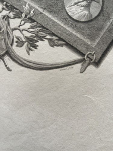 ANTIQUE 19th C B & W ETCHING RIDLEY TO BEZA COINS BY R BOYER 1793 ITALIAN? - Picture 10 of 11