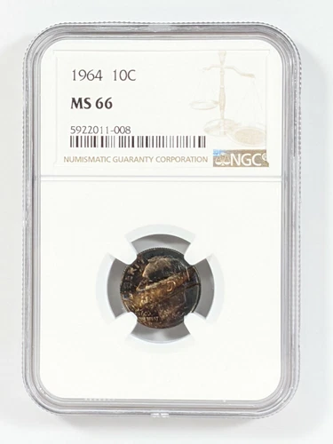 1964 Roosevelt Dime 10C NGC MS66 - Toned Monster Woodgrain 🪵 Toner