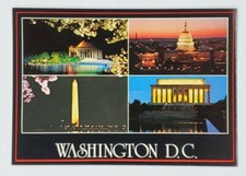 Postcard Washington DC Collage Night Time Views Points of Interests Lincoln A3