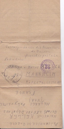 POW Post 1945 from Corse (France) to Mannheim