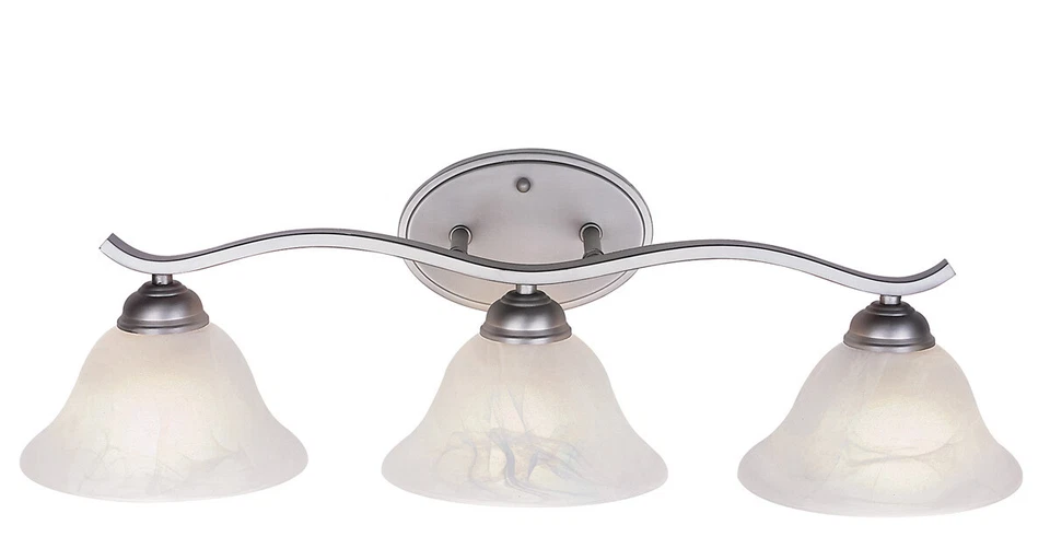 TRANS GLOBE LIGHTING Brushed Nickel And Marbleized Glass 3 Light LED Bath Wall