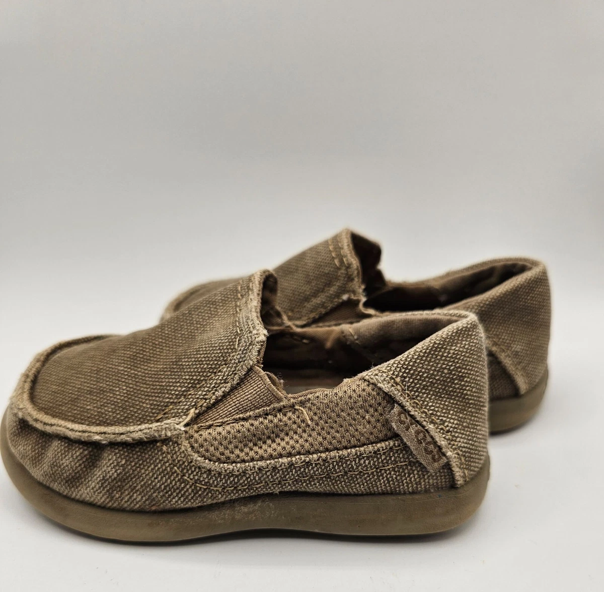 Crocs Kids Santa Cruz Slip on Loafer Canvas Tan Brown Size C7 Child Tan Beige