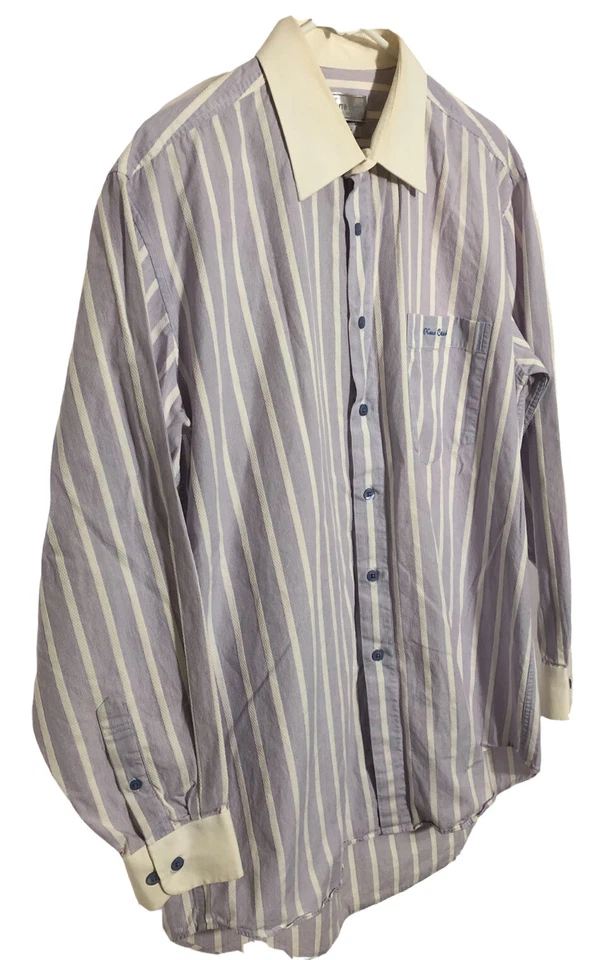 Camisa de vestir Pierre Cardin vintage años 90 XL lavanda púrpura rayas 100 % algodón Foto 2 de 4