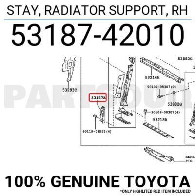 5318742010 Genuine Toyota STAY, RADIATOR SUPPORT, RH 53187-42010 